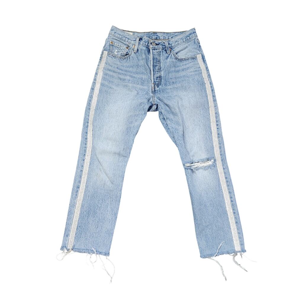 Levi's 501 Jeans Size 26 Rhinestone‎ Side Stripe High Waisted Cropped Straight